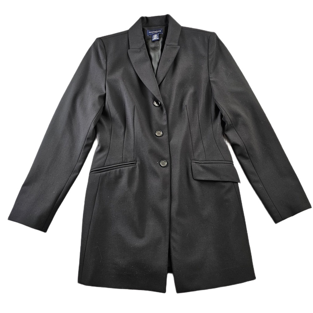 Ann Taylor Blazer Coat Womens‎ 4P Black Wool Lined Long Sleeve Single Breasted